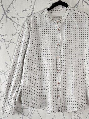Manuel Ritz White Floral Print Band Collar Button Front Shirt